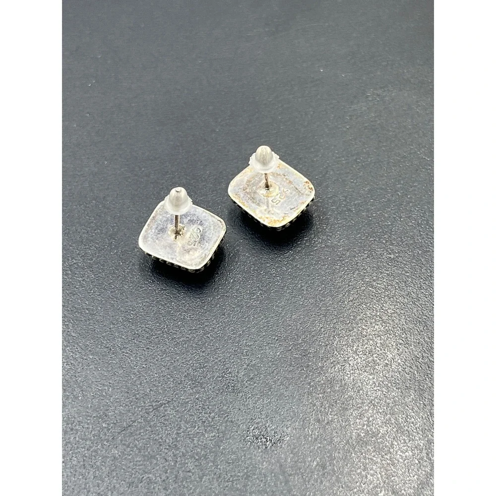 Sterling Silver 925Green Peridot CZ Square Bezel August Birthstone Stud earrings